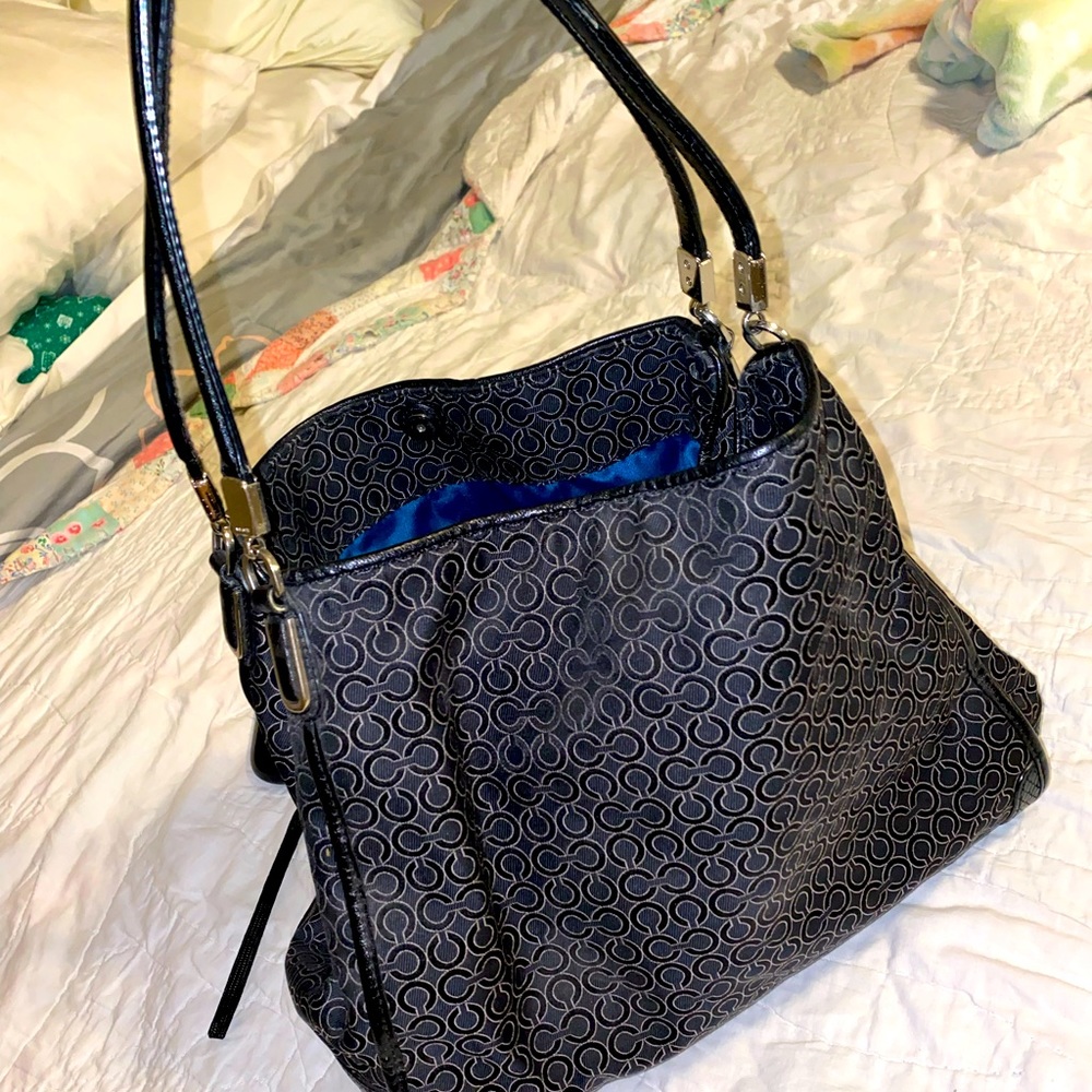Coach Madison Phoebe Shoulder Bag in Op Art Pearlescent Black Fabric 27843
